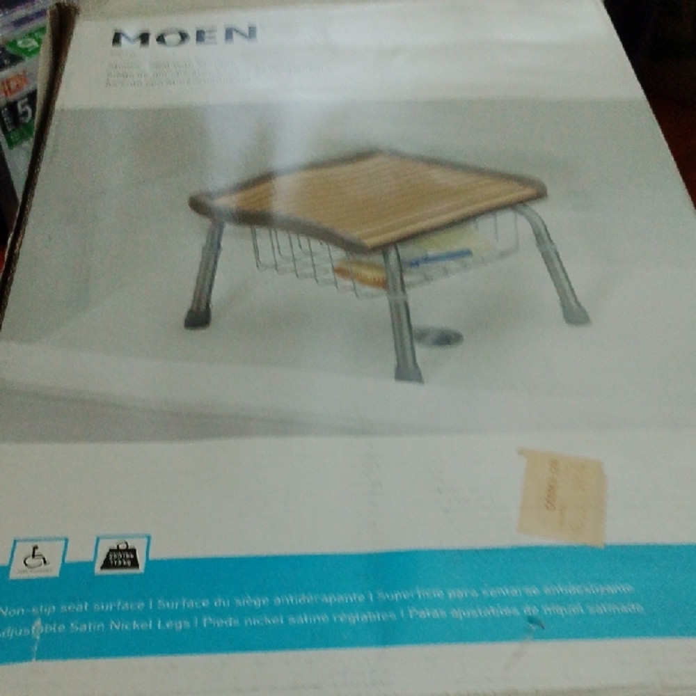 Moen Shower Seat with Silver Legs and Wood Finish Withstand 250 Weight
